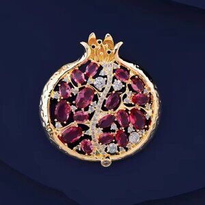 Pink Pomegranate Crystal Gold Brooch